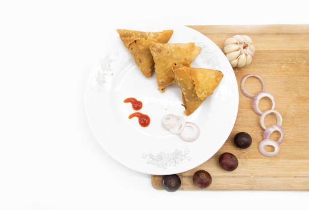 deep fry Vegetable Samosa isolated on white background,
