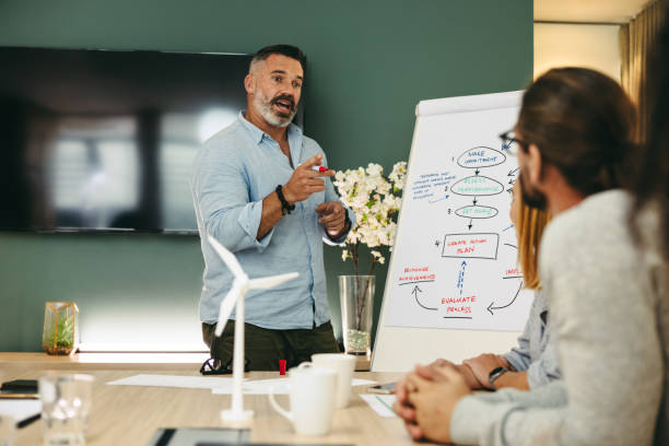 istock Innovative businessman giving a presentation in a boardroom 1395314345