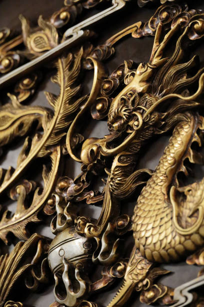 istock Dragon carvings on the wall decoration 1395314724