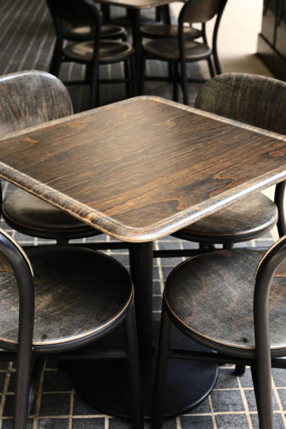 istock Cafe tables lined up neatly on an empty terrace 1395315841