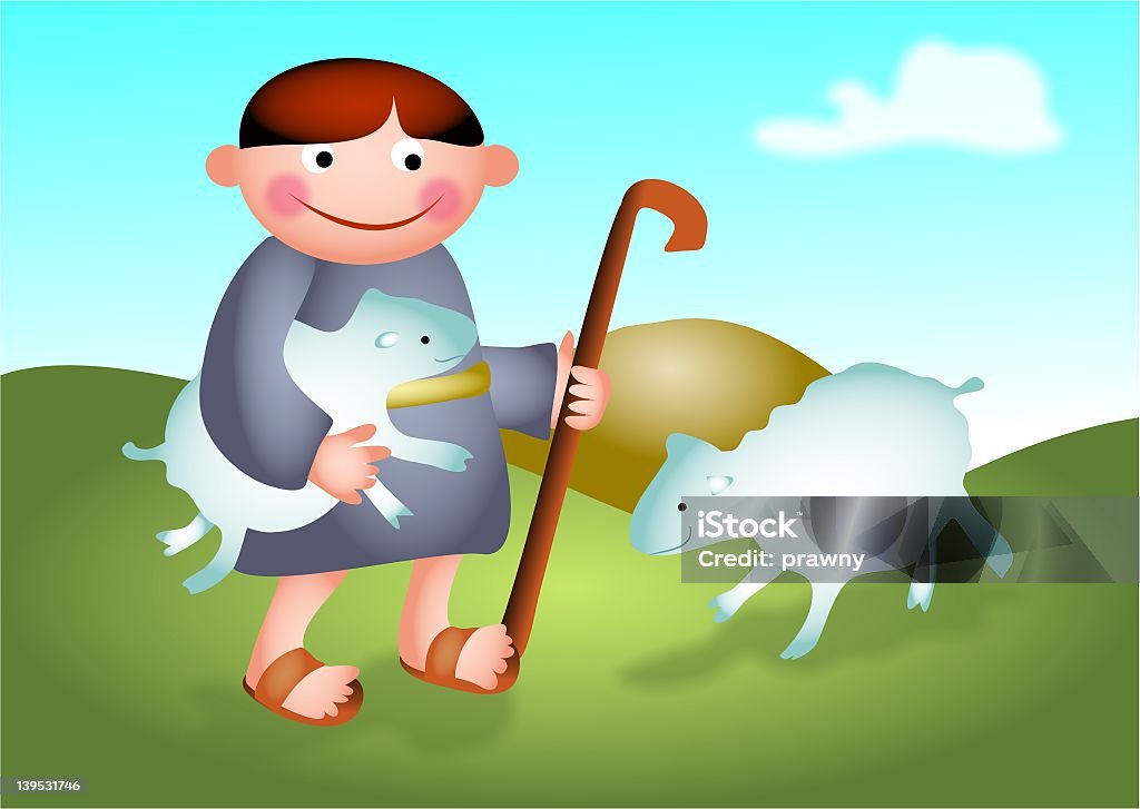 羊飼いの少年 - 羊飼いのロイヤリティフリーストックイラストレーション