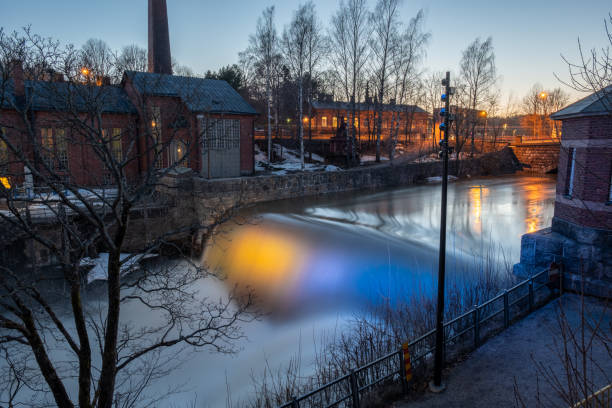 istock Old town rapids illuminated with Ukraine flag colors 1395318799