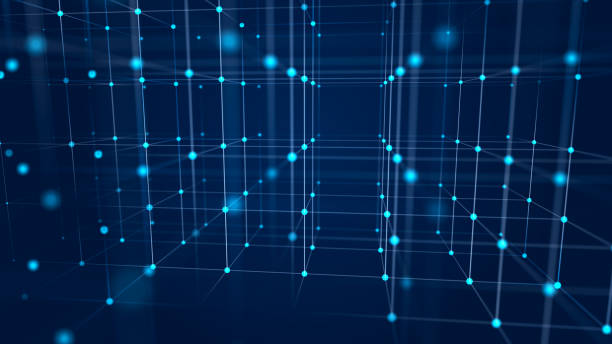 istock Digital blockchain concept. Data storage in separate cells. Abstract background with dots and connection lines. 3D 1395321378