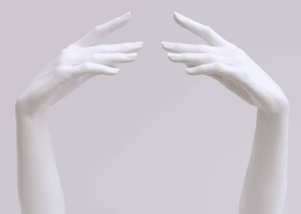 istock Reaching elegant woman hand, white female arm touch gesture, 3d rendering creative idea for beauty product presentation 1395321501