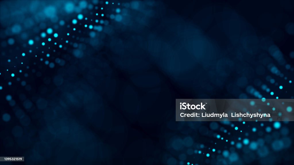 Digital background with movement of glowing particles. Complex technologies of big data. 3D rendering. Digital background with movement of glowing particles. Complex technologies of big data. 3D . Technology Stock Photo