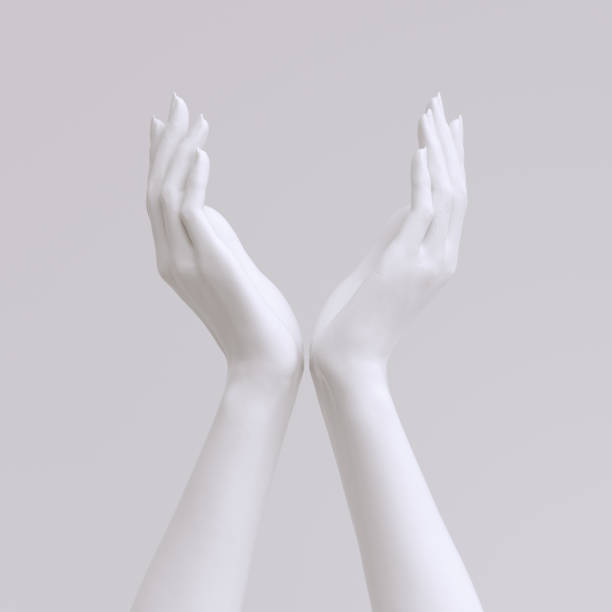 istock Open palms health care hands gesture, 3d rendering white painted supporting hands, female help giving arms. 1395322111