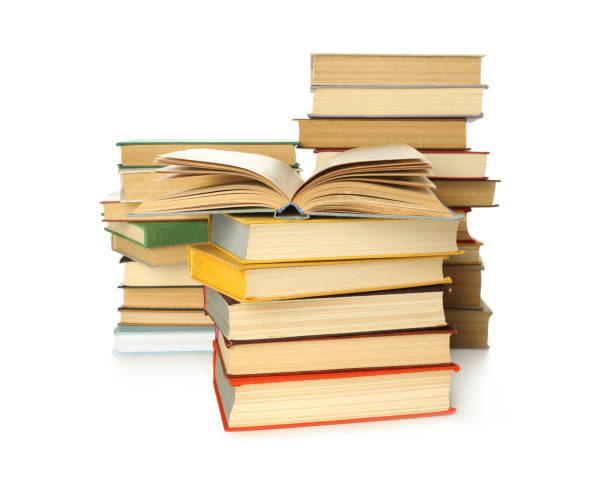 istock Lots of library books on white background 1395322488