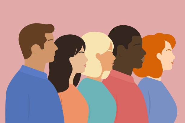 Side View Of Multi-ethnic Group Of People. The Concept Of Independence And Equality. vector art illustration