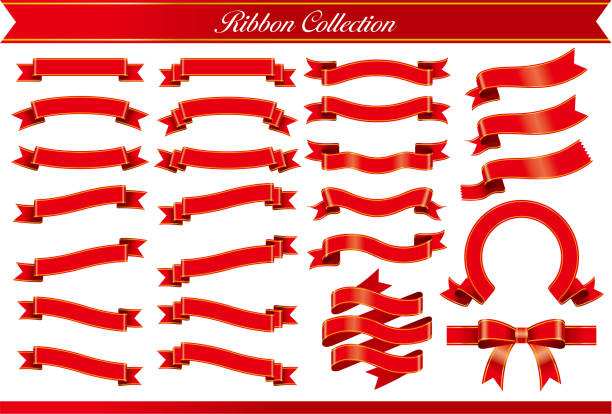 wiele rodzajów zestawu materiałów czerwonej wstążki - gift greeting card birthday card red stock illustrations