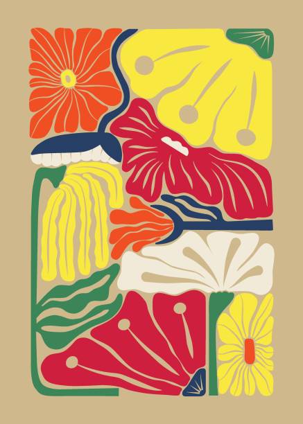 ilustrações de stock, clip art, desenhos animados e ícones de abstract hand drawn aesthetic floral illustration poster. - composite flower