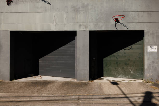 Close-up of Basketball hoop on a concrete wall with copy space.
