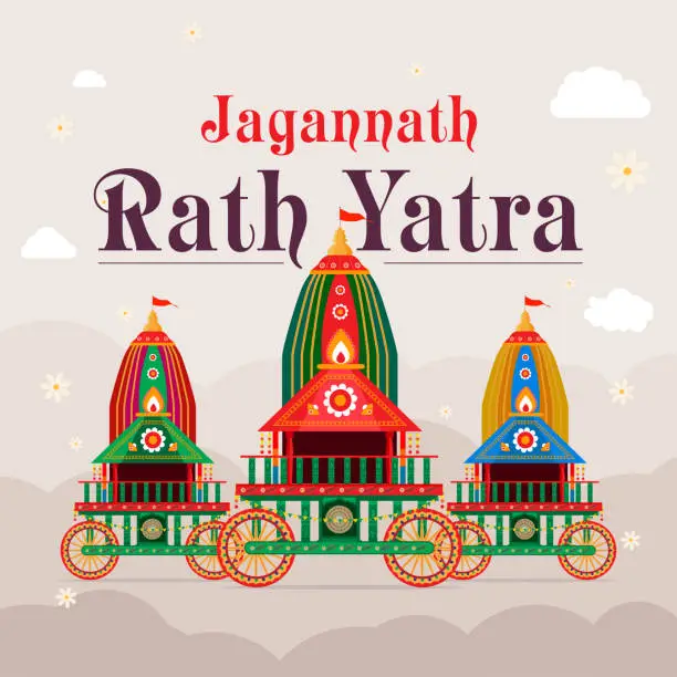 Vector illustration of Happy Rath Yatra holiday background celebration for Lord Jagannath. Vector illustration