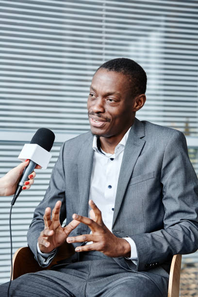 istock African American Businessman Giving Interview 1395329780