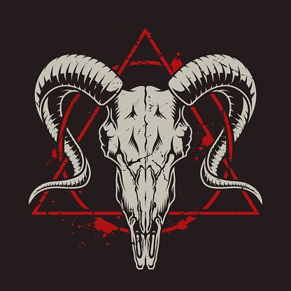 Monochrome vintage emblems with goat skull. Vector retro illustration