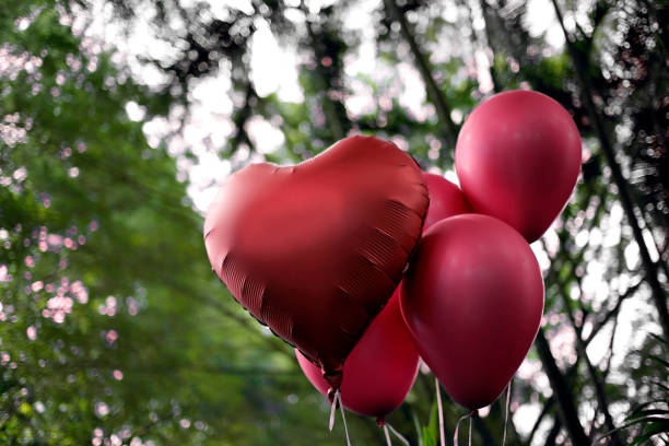 young adult female outdoors heart valentines balloons in hand