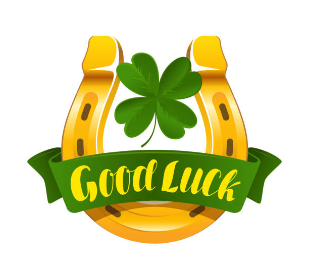 ilustrações de stock, clip art, desenhos animados e ícones de golden horseshoe symbol of good luck and success. good luck lettering vector illustration - horseshoe gold luck success