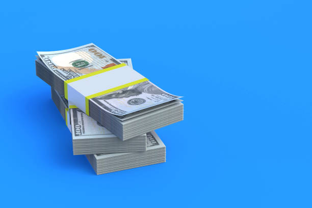 istock Stack of new dollar banknotes. Economic indicators. Statistical data. Cashback from purchases. Investments. Refinancing of banking sector. Financial help. Budget fees. Big fee. Copy space. 3d render 1395335403
