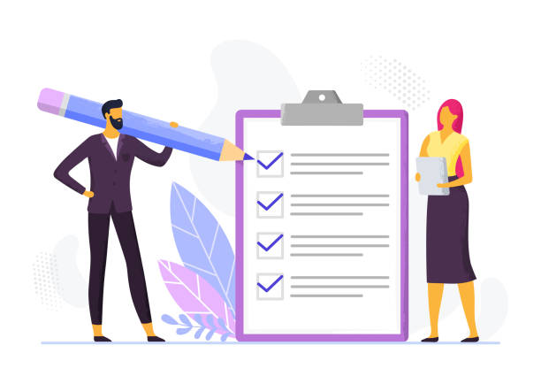 Businessman checklist concept, daily business plan of tasks Businessman checklist concept, daily business plan of tasks. Vector businessman task list, checklist for business work, success goal illustration due-diligence stock illustrations