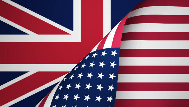 istock English and American  flags. Horizontal composition. 1395336659