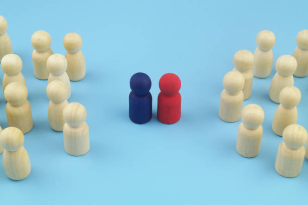 istock Groups of people figures with their leaders. 1395337487