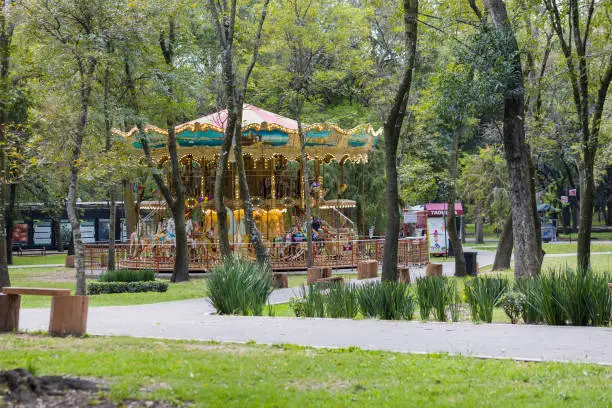 Mexico City, CDMX, Mexico, OCT 21 2021, Carousel in Chapultepec Park