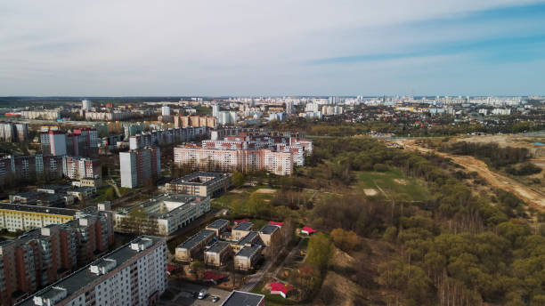 istock Large construction site. Construction of modern multi-storey residential buildings. Construction of apartment buildings from concrete and glass. Aerial photography. 1395339153