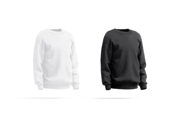 istock Blank black and white knitted sweater mock up, side view 1395339249