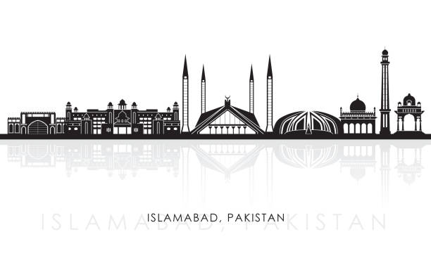 silhouette skyline panorama der stadt islamabad, pakistan - minarett stock-grafiken, -clipart, -cartoons und -symbole