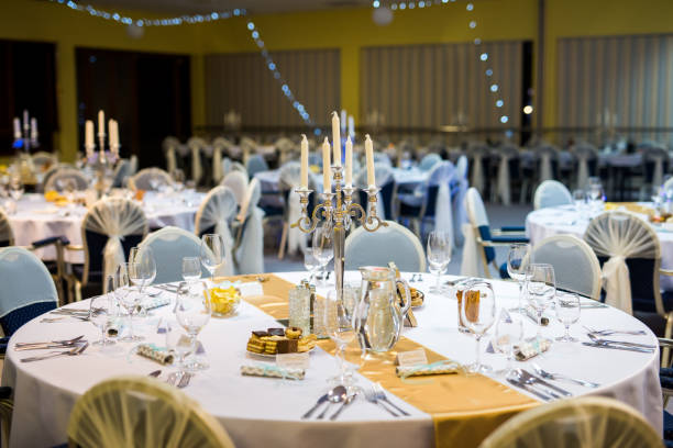 istock Close up detail of served table. Wedding table set for dinner 1395341916