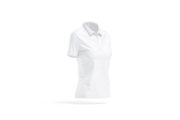 istock Blank white women polo shirt mock up, side view 1395342833