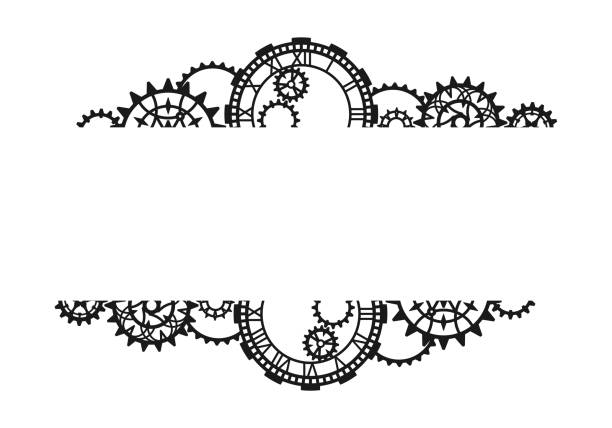 винтажная рамка из циферблата, различных шестеренок и зубчатых колес с местом для текста - clock face clock antique number stock illustrations