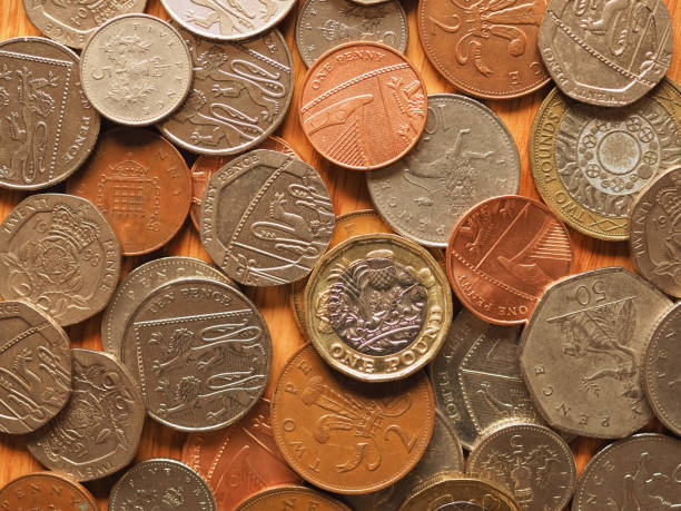 Pound coins United Kingdom currency stock photo