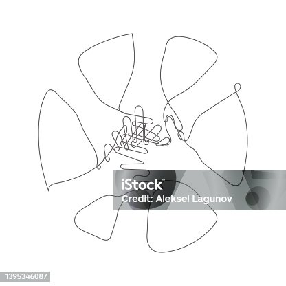 istock Vector Minimalistic Team Holding Hands Line Art, Black and White Illustration Template, Single Continuous Line Drawing, Circle Shape, Togetherness Team Spirit Icon on White Background. 1395346087