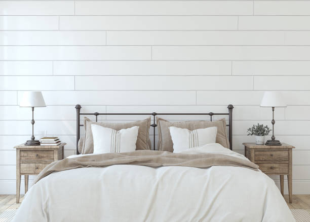 istock Modern farmhouse bedroom. 3d render. 1395348630