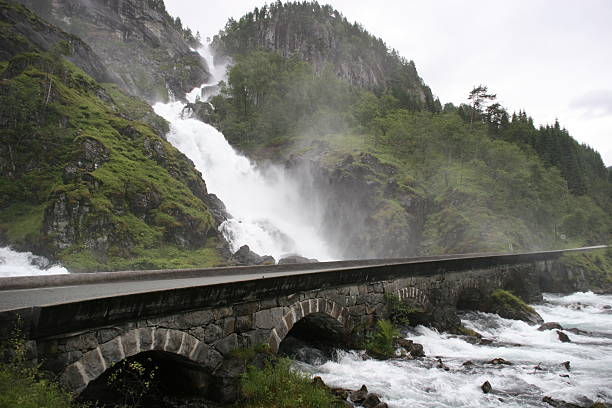 Waterfall with road stock photo