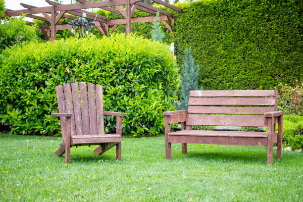 Wooden chair on the grass. Nature concept.