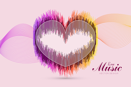 Abstract of electric pink heart with the word music stock illustration