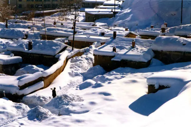 Altay city of Xinjiang, the northernmost part of Xinjiang, borders with Russia and Kazakhstan.Winter is very cold.Film photo in 1997's Xinjiang