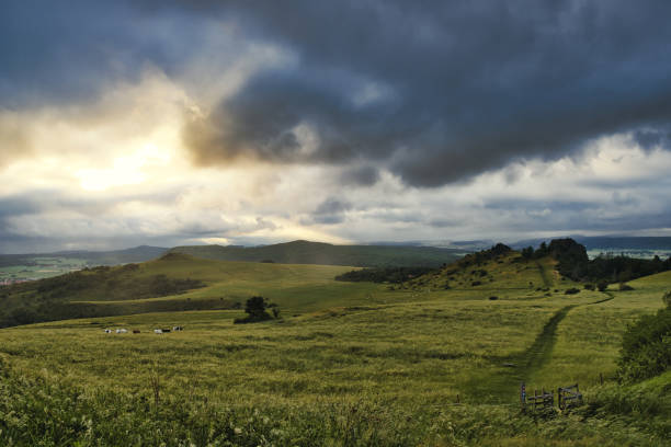 istock Grass on mountain hill during sundown. Beautiful summer landscape 1395352116