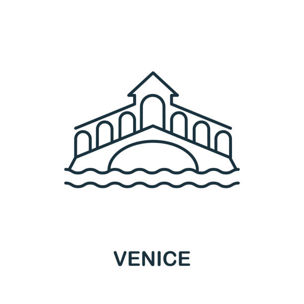 이탈리아 컬렉션의 베니스 아이콘. 템플릿, 웹 디자인 및 인포 그래픽을위한 간단한 라인 베니스 아이콘 - venice italy italy night gondola stock illustrations
