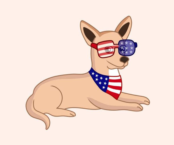 孤立したベクターに横たわっている愛国的な犬 - fourth of july patriotism american flag frame点のイラスト素材／クリップアート素材／マンガ素材／アイコン素材