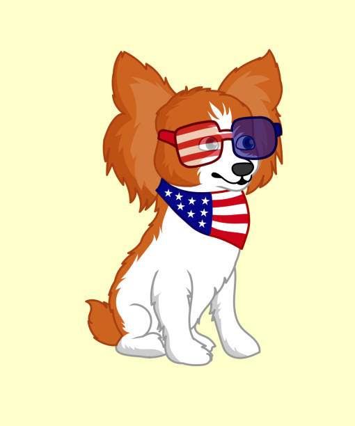 愛国的な面白い漫画の犬のベクトル - fourth of july patriotism american flag frame点のイラスト素材／クリップアート素材／マンガ素材／アイコン素材