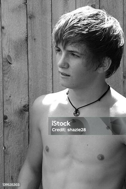 Black And White Teen Stock Photo - Download Image Now - Boys, Necklace, Abdominal Muscle