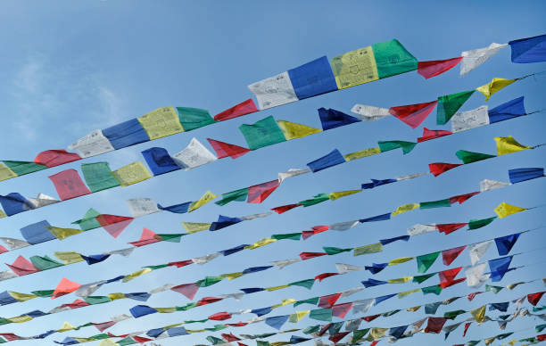 Tibetan prayer flags flying in the wind
