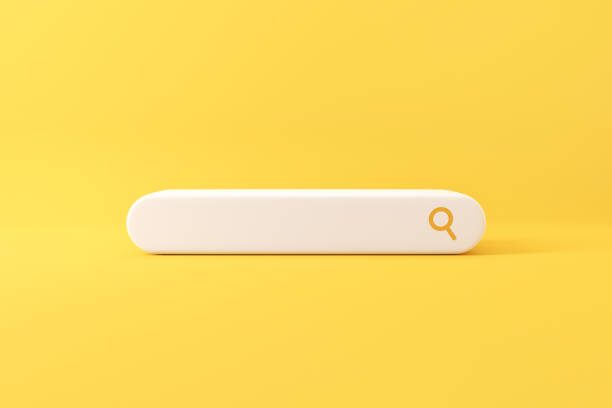 istock Minimal search or magnifying glass in blank search bar on yellow background, copy space. 1395353256