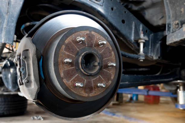 Maintenance background of car's suspension brake. stock photo