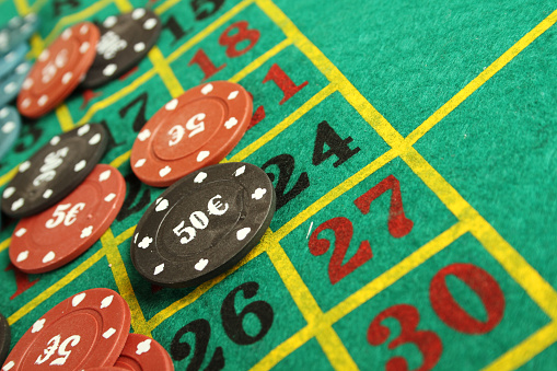 Close up of casino roulette table. background