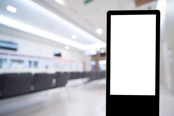 istock Billboard mock up inside the hotel building near reception area. Template of an interior empty information billboard 1395354420