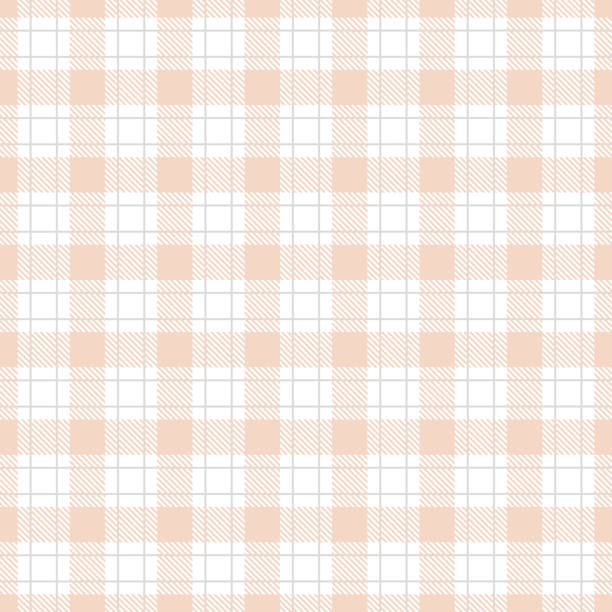 ilustrações de stock, clip art, desenhos animados e ícones de gingham peach white seamless pattern. thin strokes texture for textile shirts, plaid, tablecloths, clothes, blankets vector checkered print - striped shirt