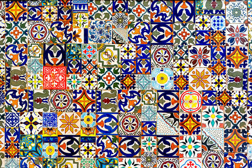 Azulejos marroquíes abstractos, patrón Talevara, suelo de cerámica fondo de estilo boho boho photo